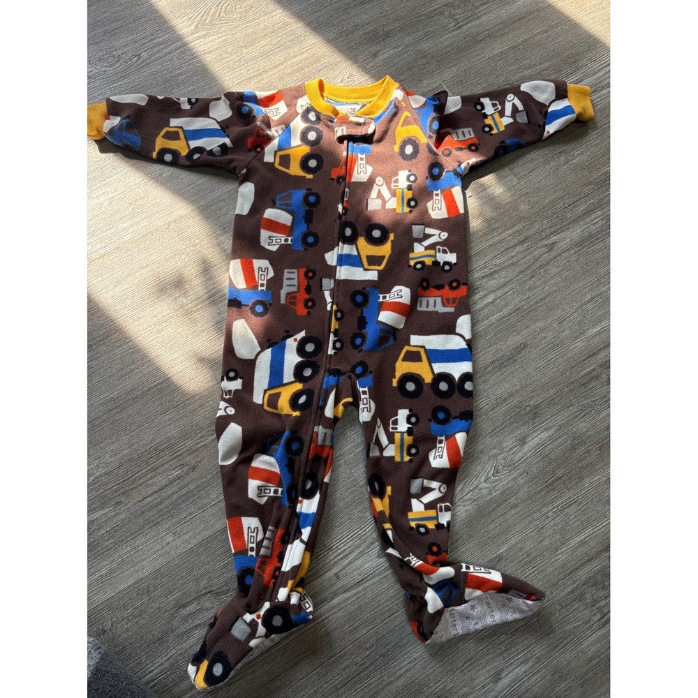 Carter's Toddler Boy 18M Construction Truck Fleece Footed Pajamas Brown Sleeper